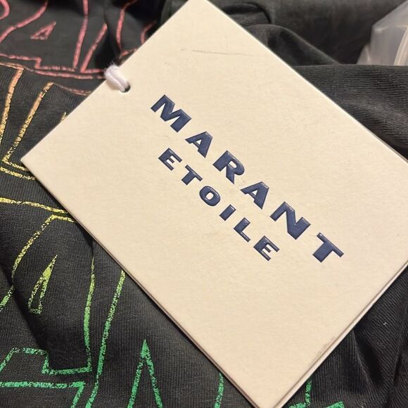NWT Marant Etoile Logo-Print Cotton-Jersey T-Shirt - Gray Large $ 220.00 - Picture 8 of 9